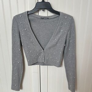 Zara Gray Pearl Embellished Crop Top